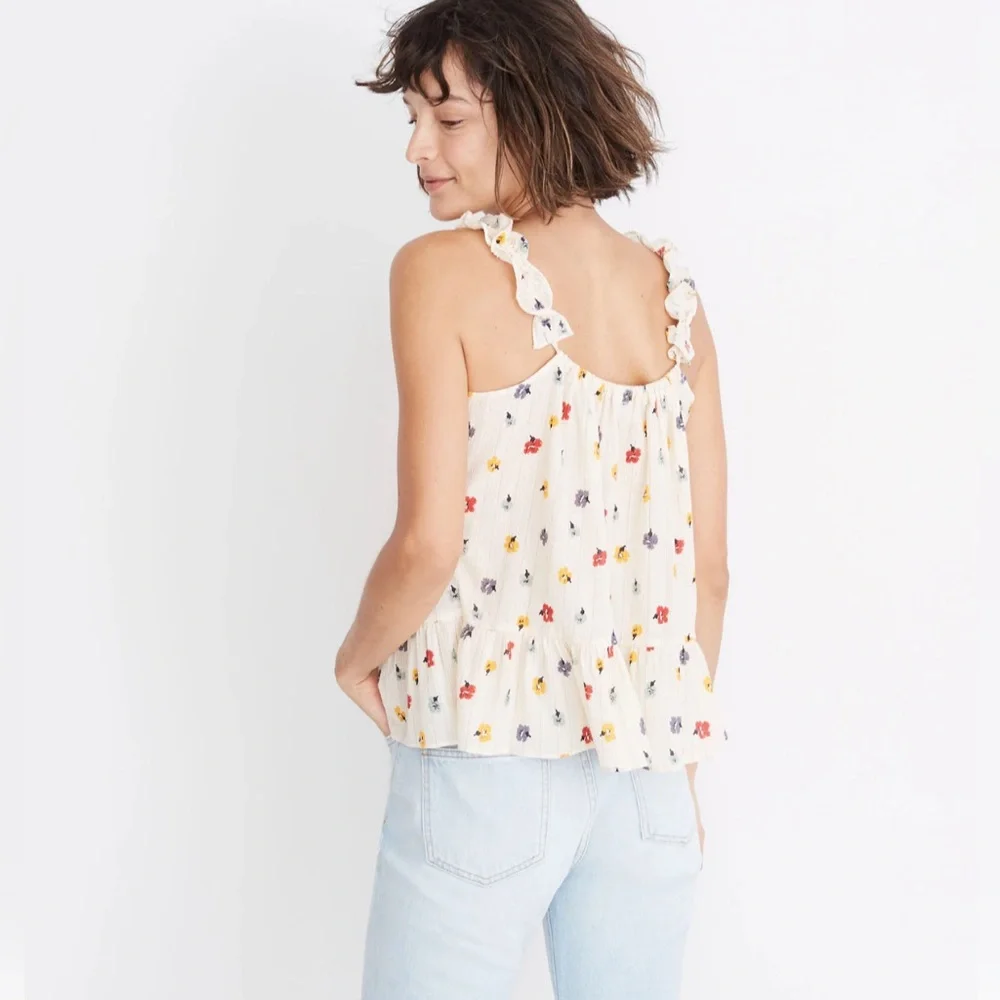Madewell Ruffle-Strap Cami Top in Metallic-Striped Confetti Floral size 10 - Picture 4 of 13